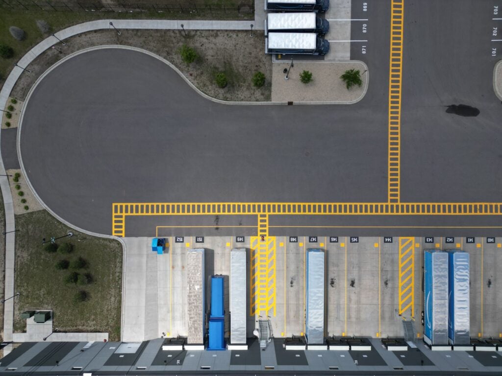 Distribution center dock aprons and heavy-duty drive lanes with new pavement markings